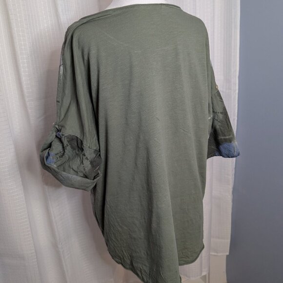 Made in Italy 50/50 Cotton/Linen Shirt, Army Green with Starburst Design, Size L - Picture 5 of 6